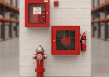 Fire safety equipment installed in a private school building in Sindh following new regulations