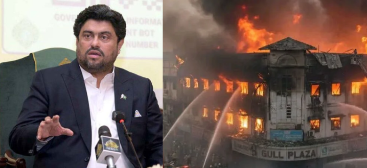 Rescue teams conducting operation at Gul Plaza Saddar after deadly fire incident